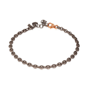 BRACCIALE UOMO CON MAGLIE MARINE PICCOLE IN TITANIO E ORO ROSSO 9 KT, ANCORA IN TITANIO E DIAMANTE BLACK