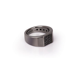 ANELLO UOMO ORO BIANCO BRUNITO 9 KT CON 25 DIAMANTI  BLACK.