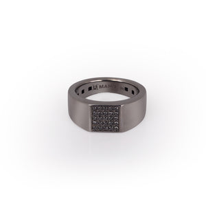 ANELLO UOMO ORO BIANCO BRUNITO 9 KT CON 25 DIAMANTI  BLACK.