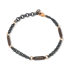 BRACCIALE DA UOMO CON CATENA, BARRETTA IN TITANIO, 5 DIAMANTI WHITE ,ORO ROSSO 9 KT E 18 KT.