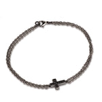 BRACCIALE UOMO CON CROCE ORO BIANCO 9 KT BRUNITO, 11 DIAMANTI BLACK E CATENA.