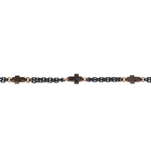 BRACCIALE MINIMAL 3 CROCI IN TITANIO, DIAMANTI BLACK ,ORO ROSSO 18 KT, ORO ROSSO 9 KT E CATENA