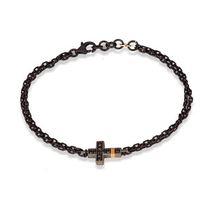 BRACCIALE UOMO CON 1 CROCE IN TITANIO,ORO ROSSO 18 KT E 9 KT, DIAMANTI BLACK E DOPPIA CATENA.