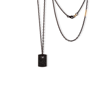 COLLANA CON TARGHETTA PICCOLA IN TITANIO, DIAMANTI BLACK ,ORO ROSSO 18 KT, ORO ROSSO 9 KT E CATENA